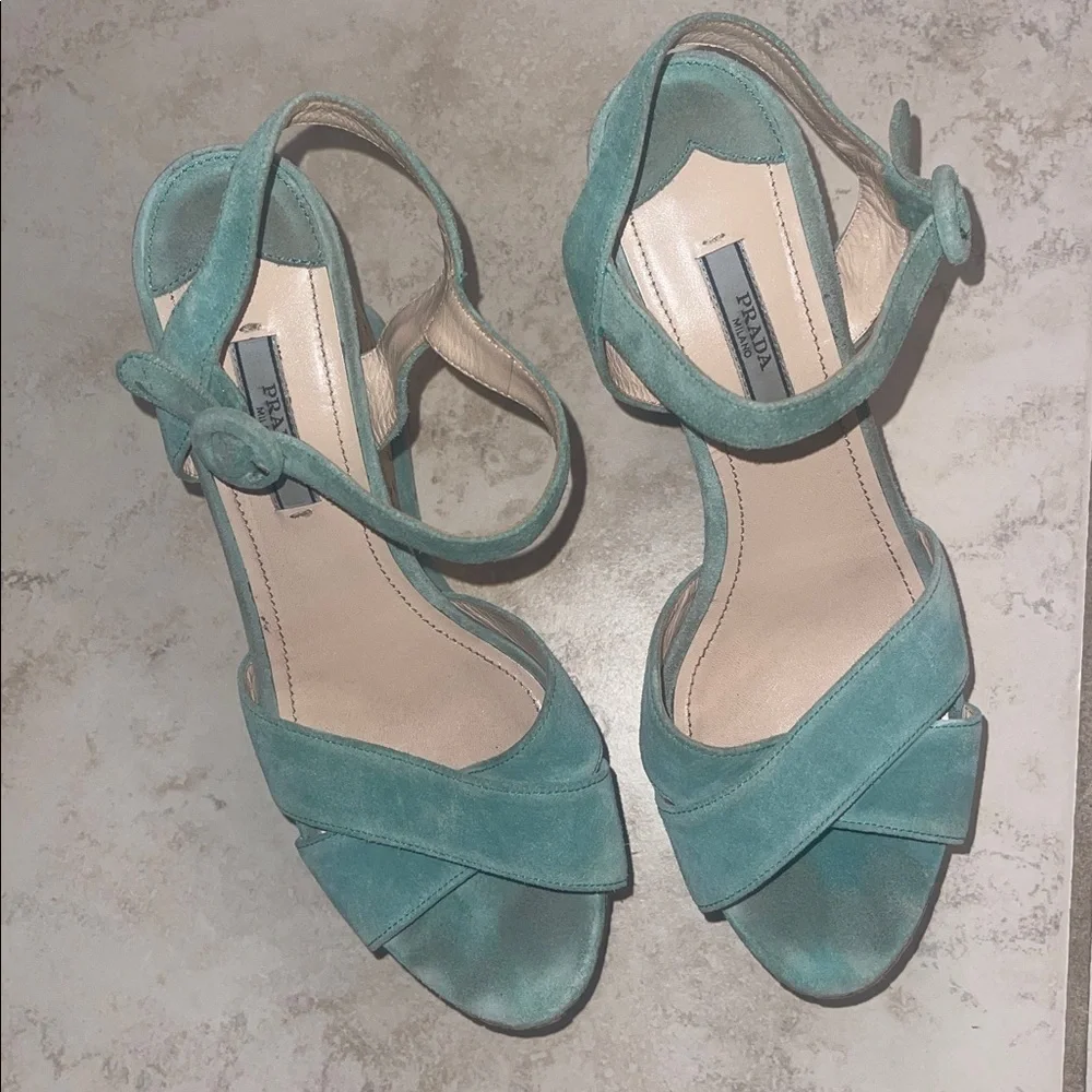 Prada Turquoise Wedge Sandals 39.5